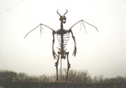 "The Jersey Devil Skeleton", an original bone sculpture by Tom Van Pelt, used with permission.  "These bones found in the Pine Barrens of South Jersey, when assembled looked like this. Is it a hoax, a freak of nature or the Jersey Devil himself?" - Tom Van Pelt
