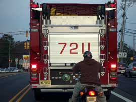 Going Home...This truck from Little Egg Harbor Twp. is returning to the staging area at Brackman School before returning home.